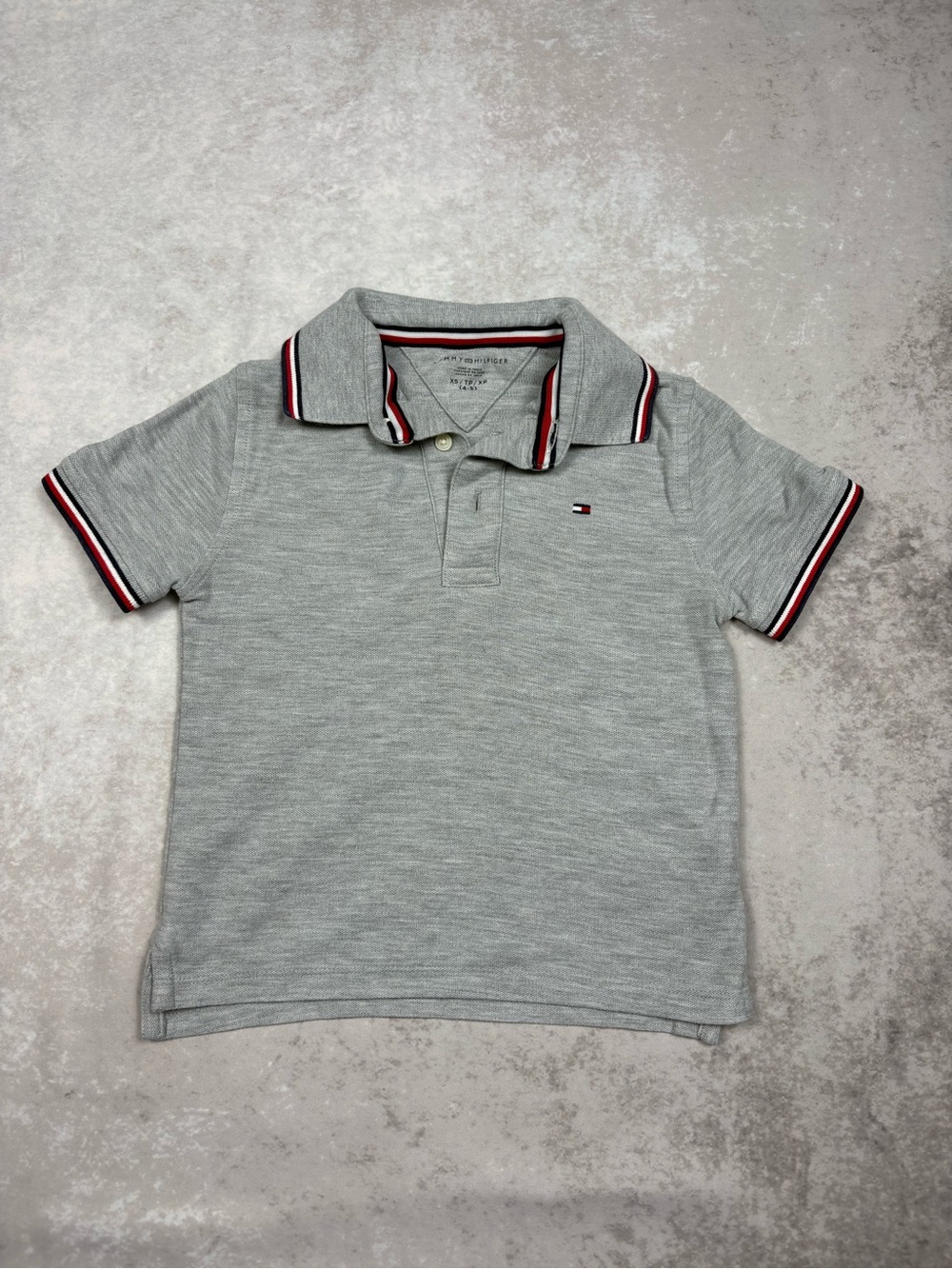 Tommy Hilfiger Kids Gray Polo Shirt Logo Short Sleeve Boys XS 4-5